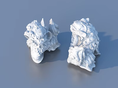 Detailed Lion Head Sculptures With Intricate Carving And White Artistic Design 3d model