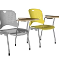 Ergonomic Yellow Mesh Office Chair With Attached Small Desk And Metal Legs Design