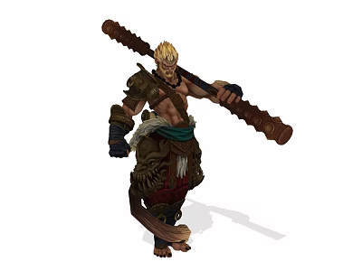 Muscular Fantasy Warrior Character With Blonde Hair And Large Wooden Staff 3d model