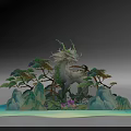 Exquisite White Dragon Decorative Sculpture With Pine Trees Mountain Peaks And Colorful Flowers