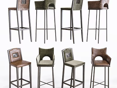Modern Bar Stools With Leather Seats And Metal Frames In Various Designs 3d model