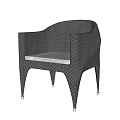Modern Outdoor Chair With Woven Rattan Design White Cushion And Armrests
