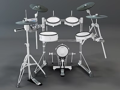 Modern Professional Electronic Drum Set With Multiple Drums Cymbals And White Stand 3d model
