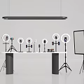 Studio Equipment Setup With Ring Lights Phone Holders And Tripods On White Table 3d model