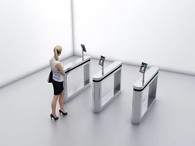 Public Facility Modern Turnstiles With Display Screens For Efficient Entry Verification In Indoor Setting 3d model