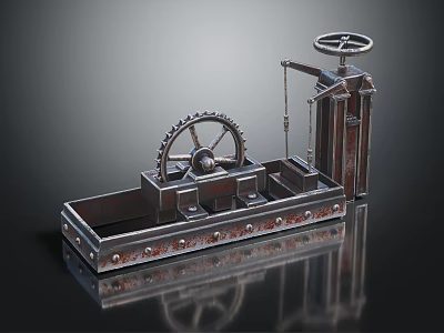Rustic Industrial Mechanical Equipment Featuring Large Gear And Metal Wheel Structure 3d model