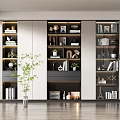 Modern Integrated Bookcase Interior With Books Decorative Items And Green Plants