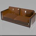 Modern Brown Leather Sofa with Simple Design and Metal Legs