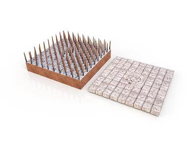Precast Concrete Components With Steel Rebar Spikes And Grid Patterned Panel 3d model