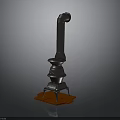 Metal Stove Structure With Tall Chimney And Red Base Stand
