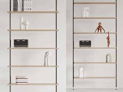 Modern Stylish Shelving Unit With Books Decorative Sculptures White Vases And Black Box 3d model