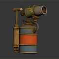 Steampunk Vintage Device With Orange Blue Cylinder Red Stripes And Green Yellow Accents