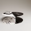 Modern Coffee Table With Black And White Marble Irregular Curved Shape And Transparent Glass Decor