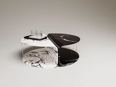 Modern Coffee Table With Black And White Marble Irregular Curved Shape And Transparent Glass Decor 3d model