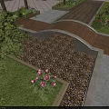 Residential Landscape Design With Wooden Bridge Stream Stone Pathway Lush Greenery And Flowers
