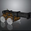 Detailed Pixel Style Cannon Model with Wooden Carriage White Wheels and Black Barrel
