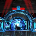 Baidu Futuristic Tech Exhibition Booth With Arched Structure Blue Lighting Background Screen And Person