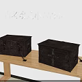 Ancient European Style Vintage Wooden Trunks 3D Model Displayed On Table