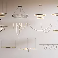 Modern Lighting Combinations Featuring Multiple Pendant Light Designs With Metallic Frames And Crystal Details 3d model