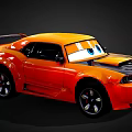 Orange Cartoon Sports Car with Big Blue Eyes Black Hood and Stylish Racing Design