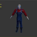Man Standing With Arms Outstretched In Red Plaid Shirt And Blue Overalls