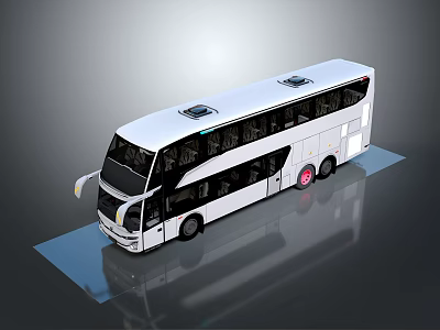White Double Decker Bus With Large Windows And Roof Vents Design 3d model