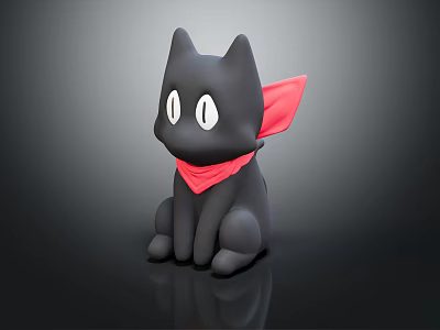 Black Cat Doll With Red Scarf In Sitting Pose And White Eyes 3d model