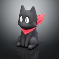 Black Cat Doll With Red Scarf In Sitting Pose And White Eyes