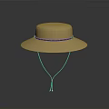 Yellow Straw Hat with Wide Brim and Blue Ribbon Tassel at the End