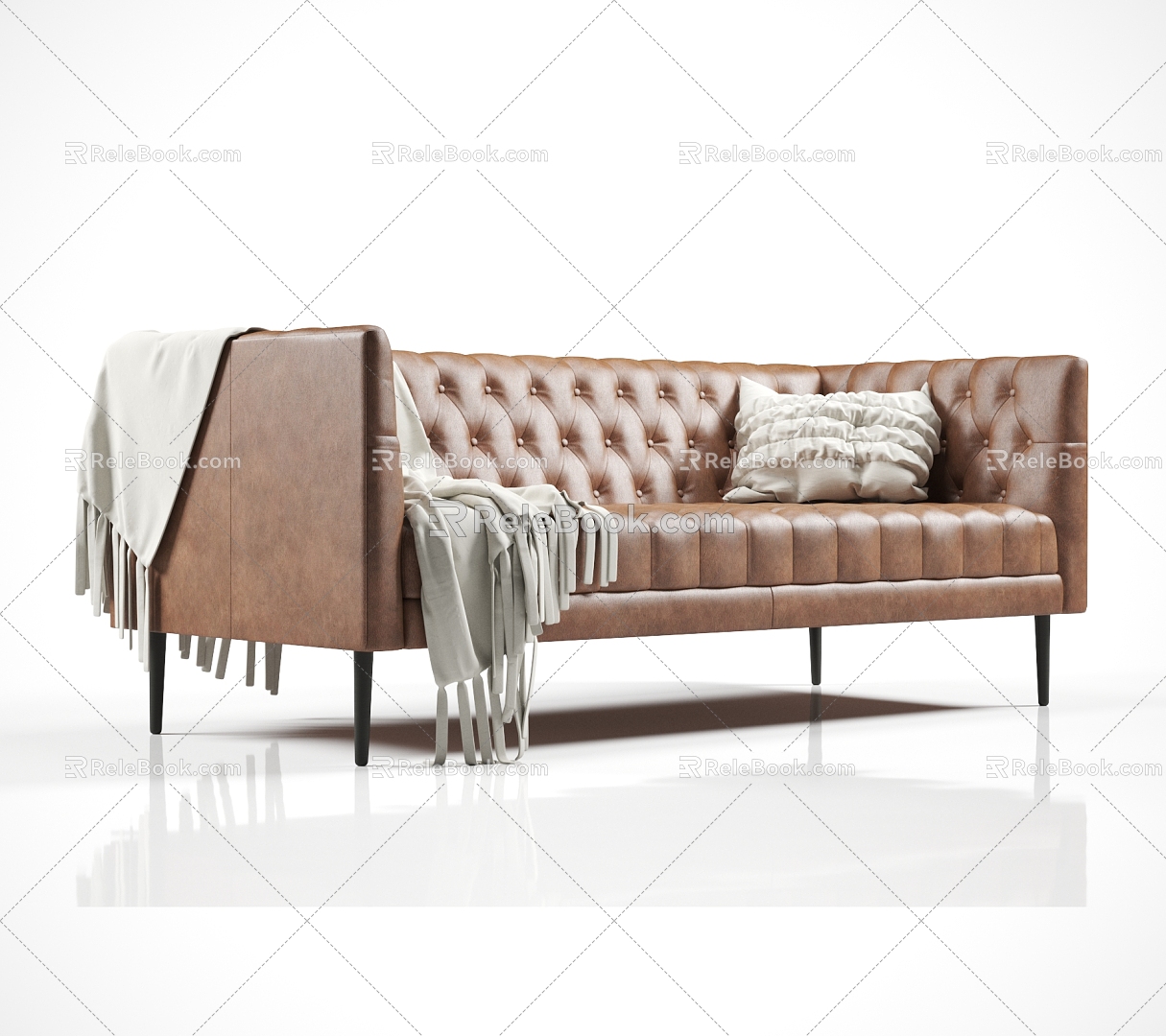 Modern Multiplayer Sofa Brown Leather Sofa 3d model