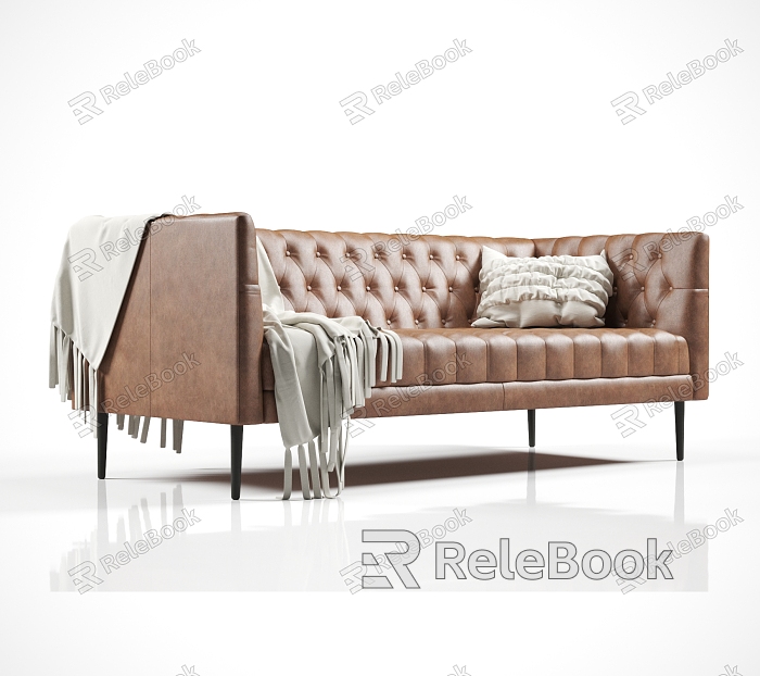 Modern Multiplayer Sofa Brown Leather Sofa model