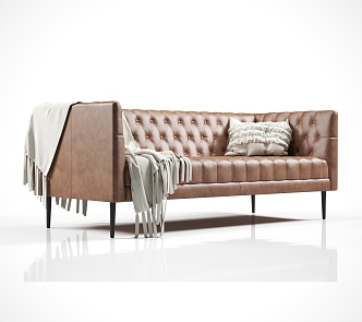 Modern Multiplayer Sofa Brown Leather Sofa 3d model