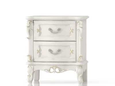 White Classic Bedside Table With Two Drawers And Golden Accents On Elegant Legs 3d model