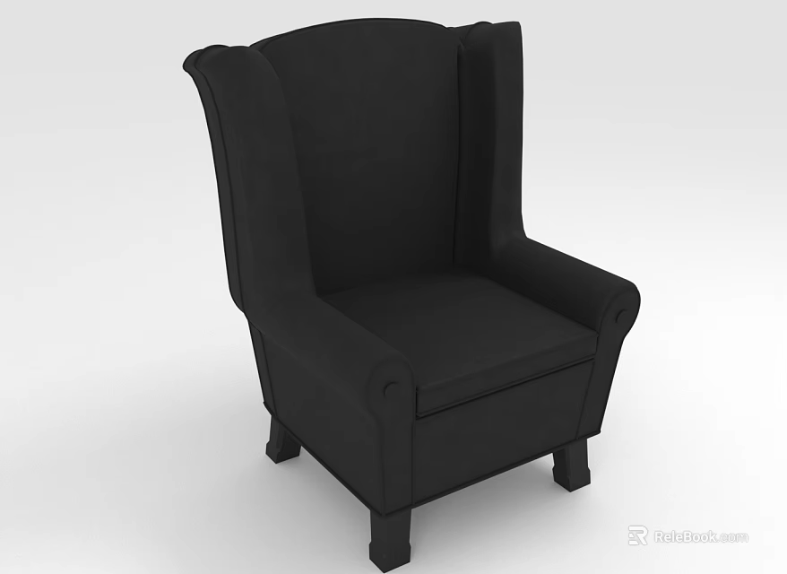 Elegant Classic Black Upholstered Armchair With High Back And Wooden Legs 3d model 