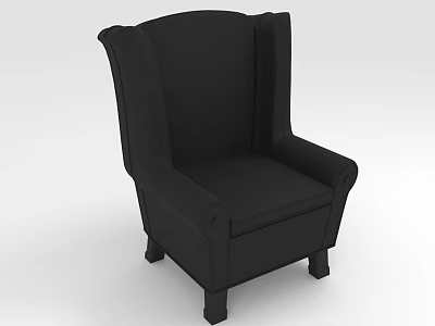 Elegant Classic Black Upholstered Armchair With High Back And Wooden Legs 3d model