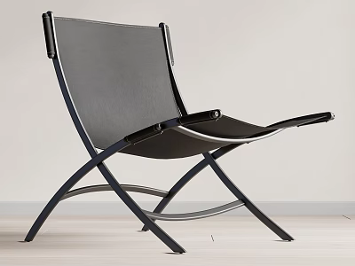 Modern Black Leather Leisure Chair with Metal Crossed Frame and Sleek Design 3d model