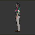 Mustached Man Wearing Green Floral Shirt White Pants Gold Bracelets And Flowers Against Gray Background