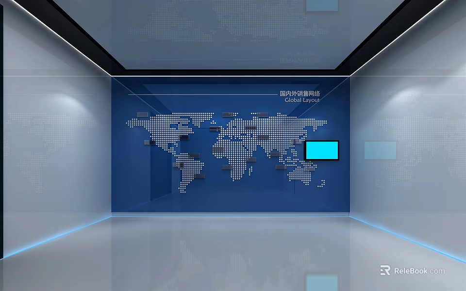 Global Surveillance Center With World Map Data Points And Control Screen 3d model