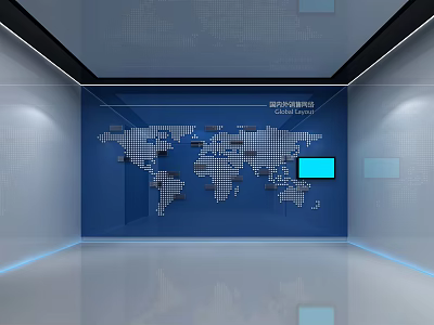 Global Surveillance Center With World Map Data Points And Control Screen 3d model