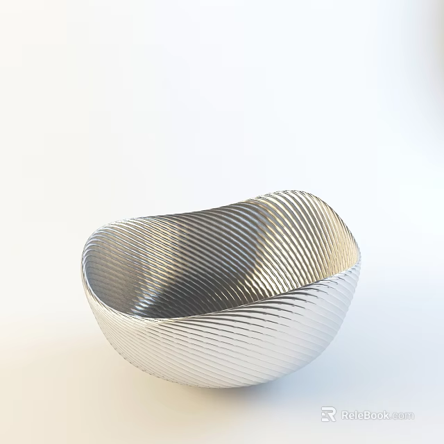 Silver Twisted Texture Bowl Shaped Decorative Ornament Set For Home Decor 3d model 