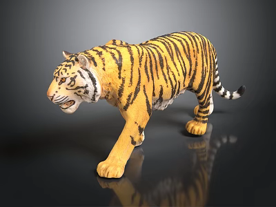 Realistic Tiger Model With Yellow Black Stripes And Walking Pose 3d model