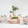 Casual Sofa Set With Pink Gray Chairs Round Green Plant Center Design