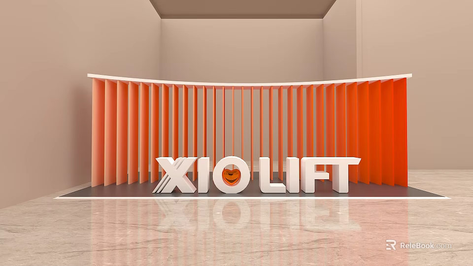 XIOLIFT Photo Check In Spot With Orange Vertical Slats And White Logo 3d model 