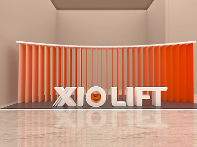 XIOLIFT Photo Check In Spot With Orange Vertical Slats And White Logo 3d model