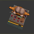 Colorful Cartoon Food Stall With Orange Character Pink Brain Head Street Lamp And Tables