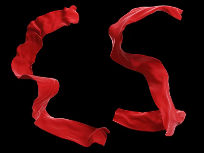 Elegant Red Ribbons Flowing Gracefully Against Black Background In Motion 3d model