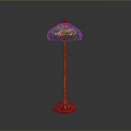 Elegant Vintage Lamp Set With Colorful Lampshade Golden Pole And Decorative Base