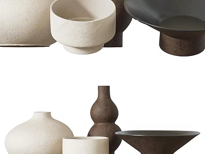 Modern Ceramic Vessels In Neutral Tones With Various Shapes For Home Decor 3d model