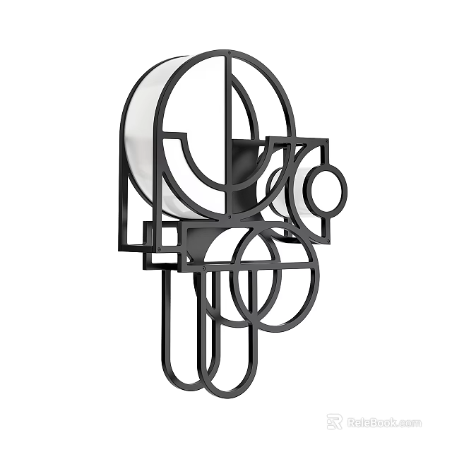 Modern Geometric Wall Lamp Featuring Abstract Circular And Square Metal Structure 3d model 