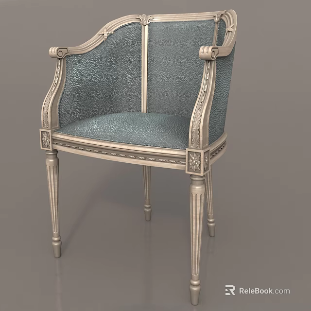 Elegant Teal Upholstered Armchair With Silver Metallic Carved Frame Classic Design Details 3d model 